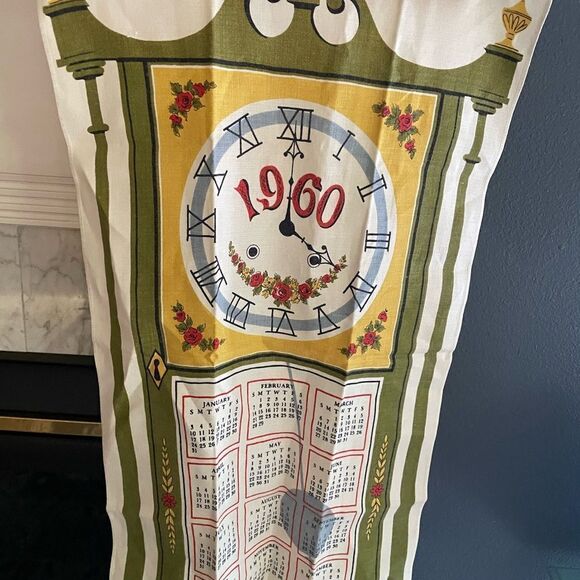 1960 Clock Tower Print Calendar Towel - Picture 1 of 13
